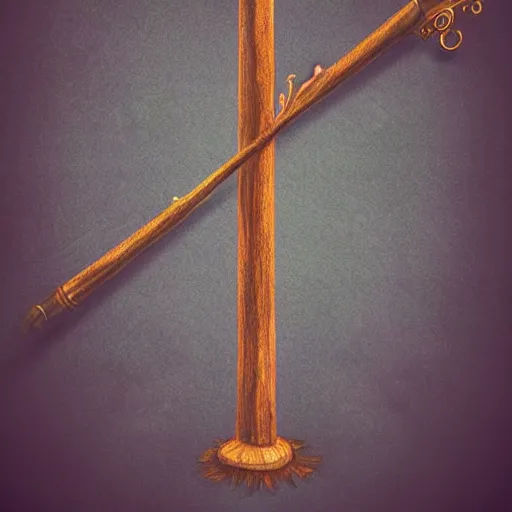 Prompt: an ornate wooden staff, fantasy illustration, medieval era, blank background, studio lighting, hand - drawn digital art