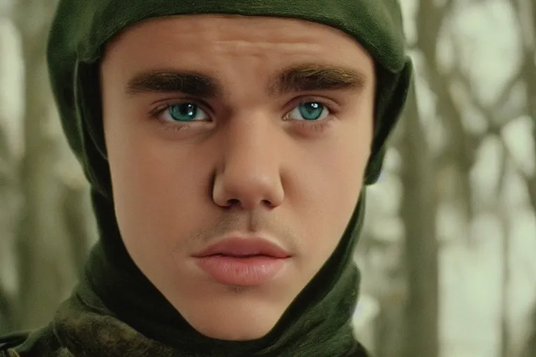 Prompt: justin bieber plays an elf in the lord of the rings return of the king, highly detailed, cinematic lighting, 4 k, arricam studio 3 5 mm film camera, kodak 5 2 7 9 ( tungsten - balanced ) film stock