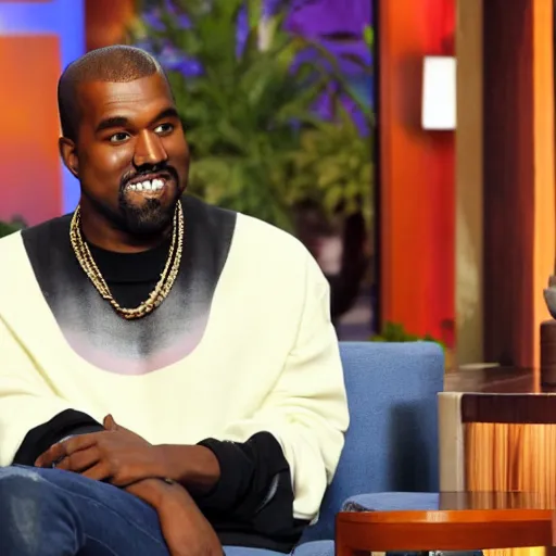 Prompt: Kanye West on the Ellen show 4K detail