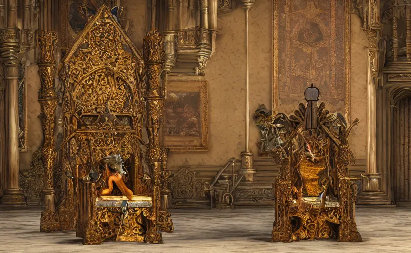 Image similar to frogs at a medieval throne room, highly detailed, extremely high quality, hd, 4 k, 8 k, professional photographer, 4 0 mp, lifelike, top - rated, award winning, cinematic, realistic, detailed lighting, detailed shadows, sharp, no blur, edited, corrected, trending