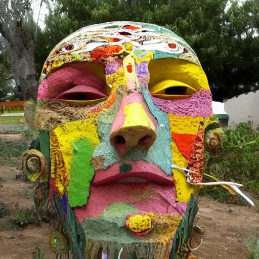 Prompt: A sculpture a Mexican native made pure recycled materials