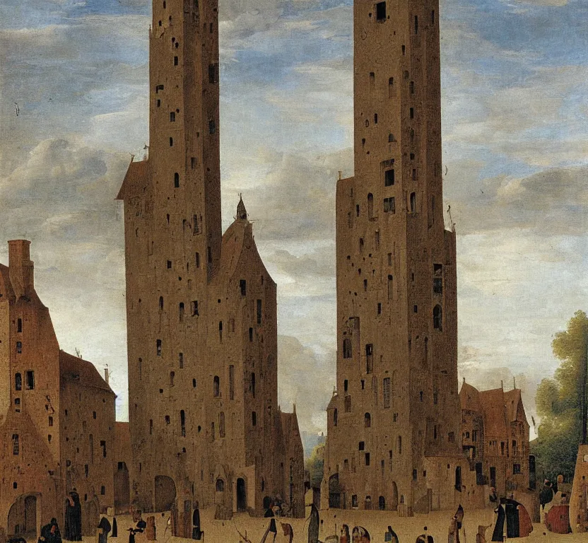 Image similar to a tall tower, by pieter breugel the elder