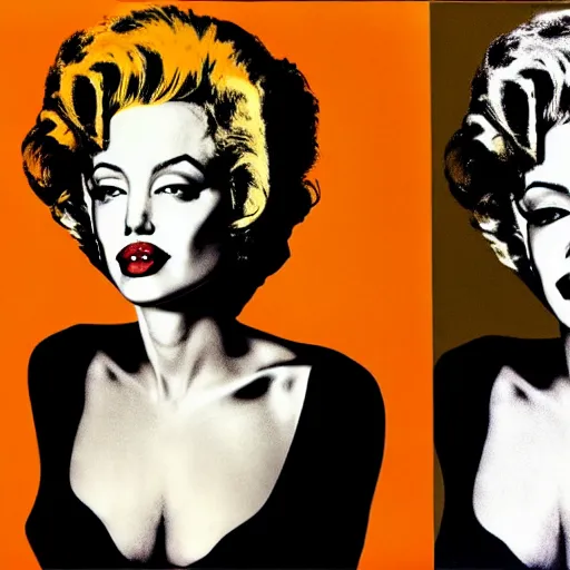 Prompt: an amazing award winning photo of angelina jolie as marilyn monroe by andy warhol