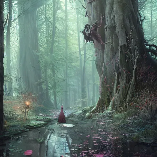 Image similar to highly detailed creepy forest mother mage, stephen bliss, unreal engine, fantasy art by greg rutkowski, loish, rhads, ferdinand knab, makoto shinkai and lois van baarle, ilya kuvshinov, rossdraws, tom bagshaw, global illumination, radiant light, detailed and intricate environment