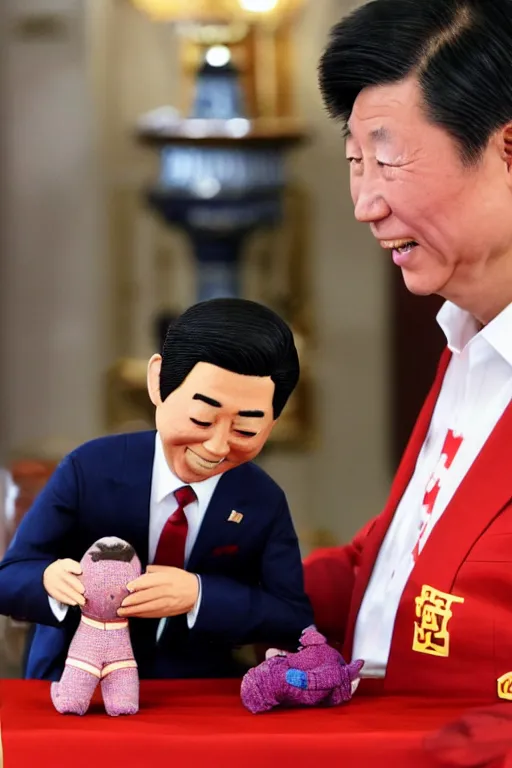 Prompt: chinese leader playing with a joe biden doll