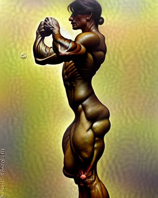 Image similar to full body painting of a frog bodybuilder, oil on canvas, art by greg rutkowski and alphonse mucha