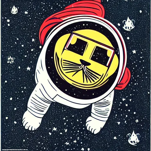 Image similar to a cat astronaut floating in space by Shepard Fairey