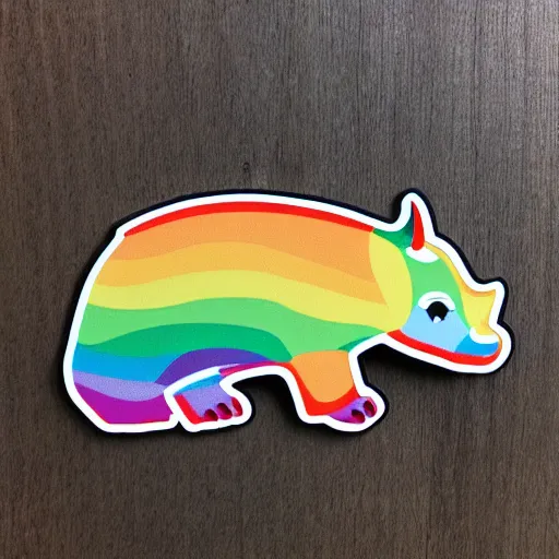 Prompt: die cut sticker of rainbow rhino