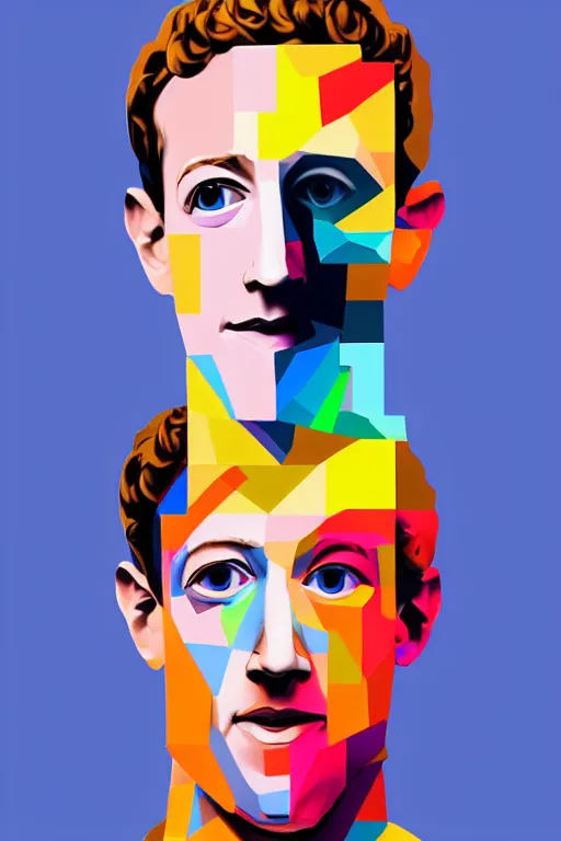 Image similar to cubist portrait of mark zuckerberg cutout digital illustration cartoon colorful beeple