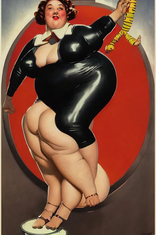 Image similar to 5 0 s pulp scifi fantasy illustration head and upper body portrait cheerful obese woman in leather spacesuit by norman rockwell, roberto ferri, daniel gerhartz, edd cartier, jack kirby, howard v brown, ruan jia, tom lovell, frank r paul, jacob collins, dean cornwell, astounding stories, amazing, fantasy, other worlds