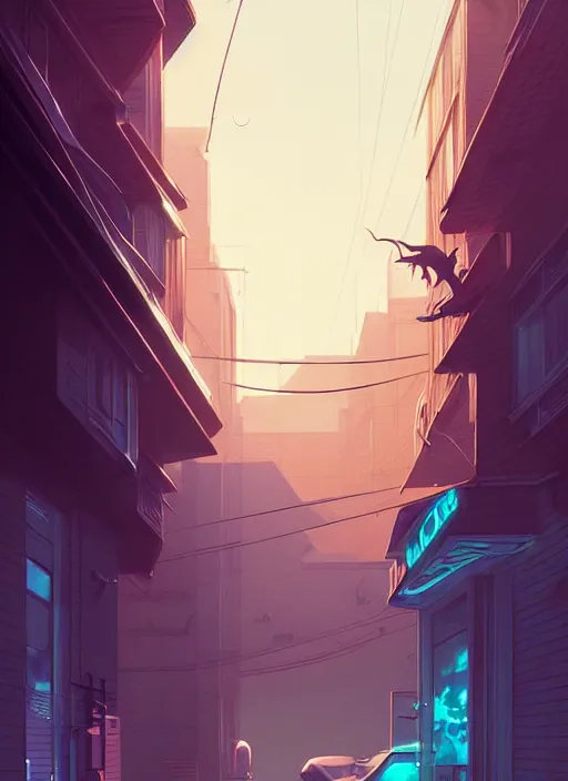 Prompt: highly detailed image of a reptilian alien stalking through an urban neighbourhood at night, scales and fur, long thick lizard tail, by atey ghailan, by greg rutkowski, by greg tocchini, by james gilleard, by joe fenton, by kaethe butcher, gradient light blue, brown, cinematic lighting, epic composition, menacing vibe,