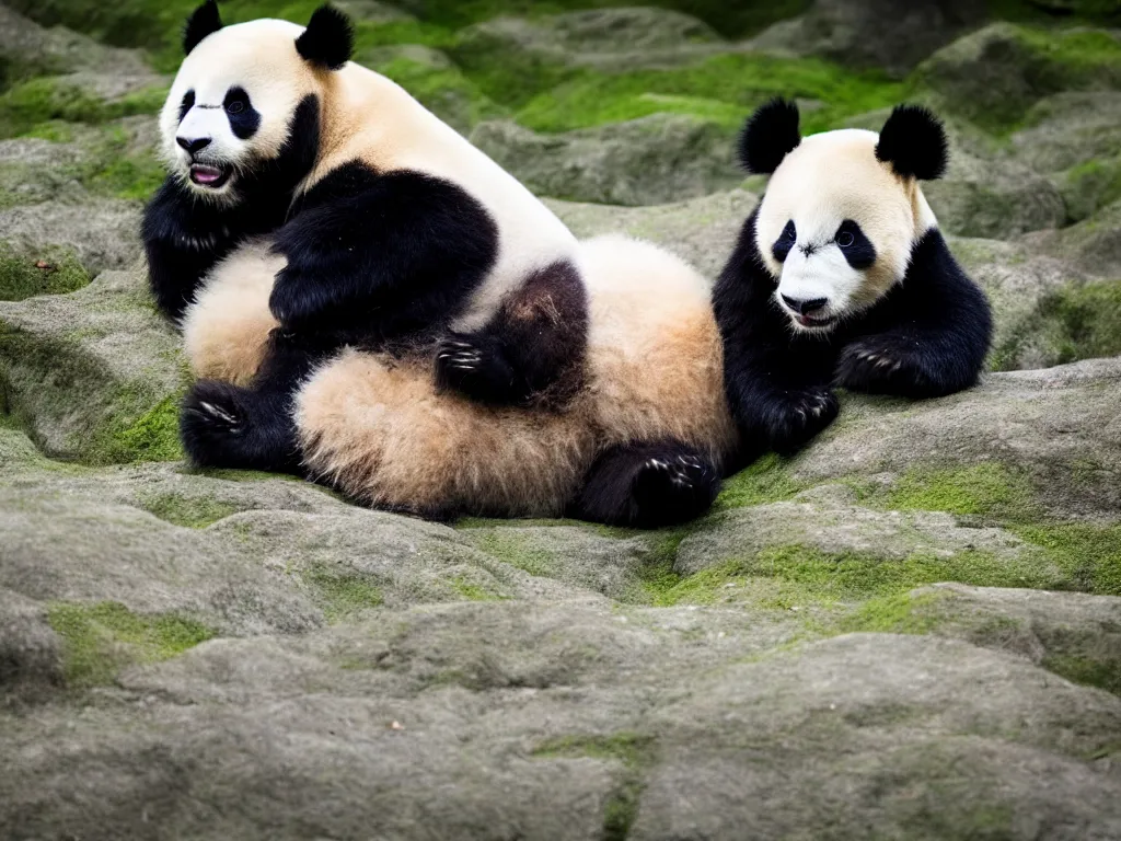 Prompt: panda in japan park, hyperrealistic, photography, highly detailed, 8 5 mm, f / 1. 3, foggy, dramatic lighting, 4 k, beautiful