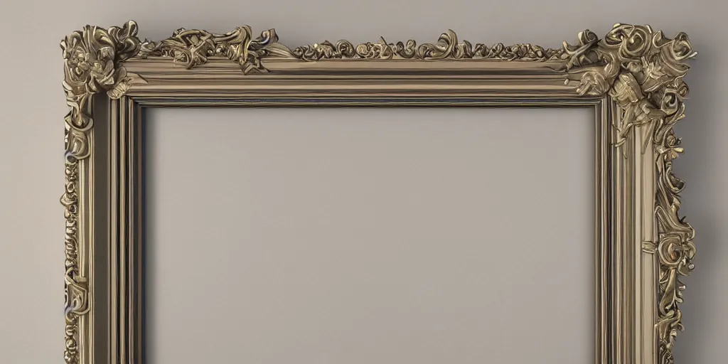 Image similar to 3 d octane render ultra photorealistic hyper detailed front view of a baroque picture frame