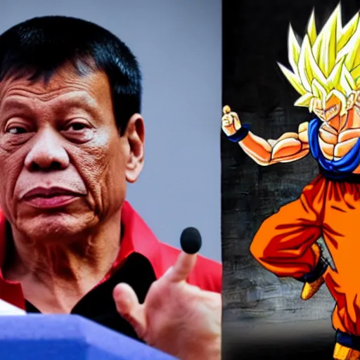 Image similar to duterte with super saiyan hair in fighting pose