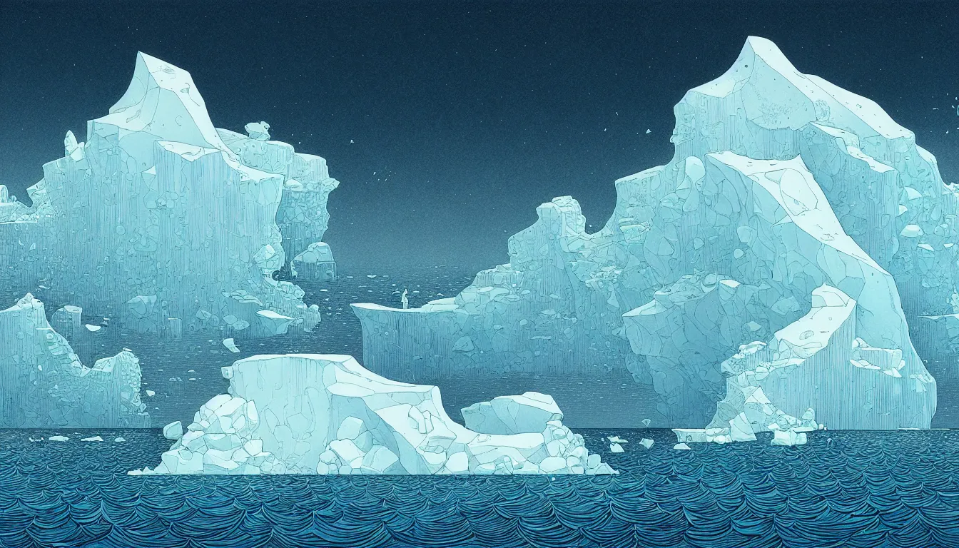 Image similar to iceberg by nicolas delort, moebius, victo ngai, josan gonzalez, kilian eng