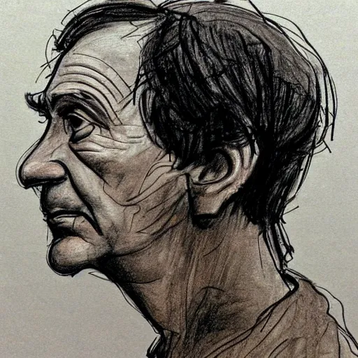 Prompt: a realistic yet scraggly portrait sketch of the side profile of a stern and sophisticated ray davies, trending on artstation, intricate details, in the style of frank auerbach, in the style of sergio aragones, in the style of martin ansin, in the style of david aja, in the style of mattias adolfsson