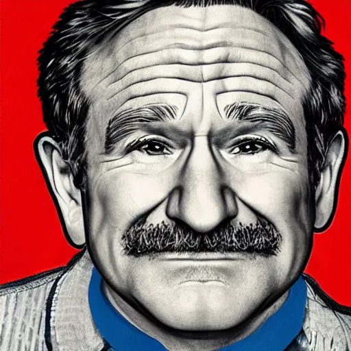 Prompt: portrait of robin williams, caricature,, mashup between mc escher and vincent van gogh