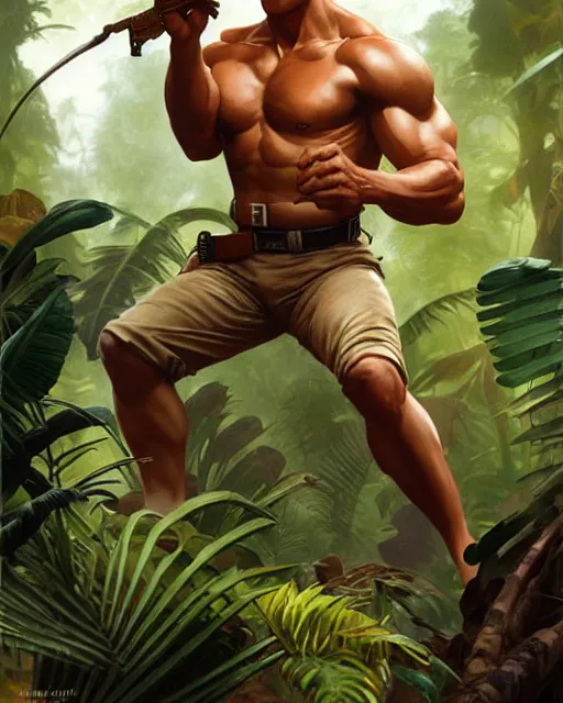 Prompt: doc savage in the jungle, fantasy character portrait, ultra realistic, concept art, intricate details, highly detailed by james bamaruan jia and mandy jurgens and artgerm and william adolphe bouguereau and frank frazetta