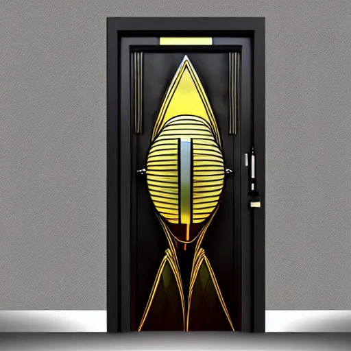 Prompt: hyper realistic art - deco sci - fi door