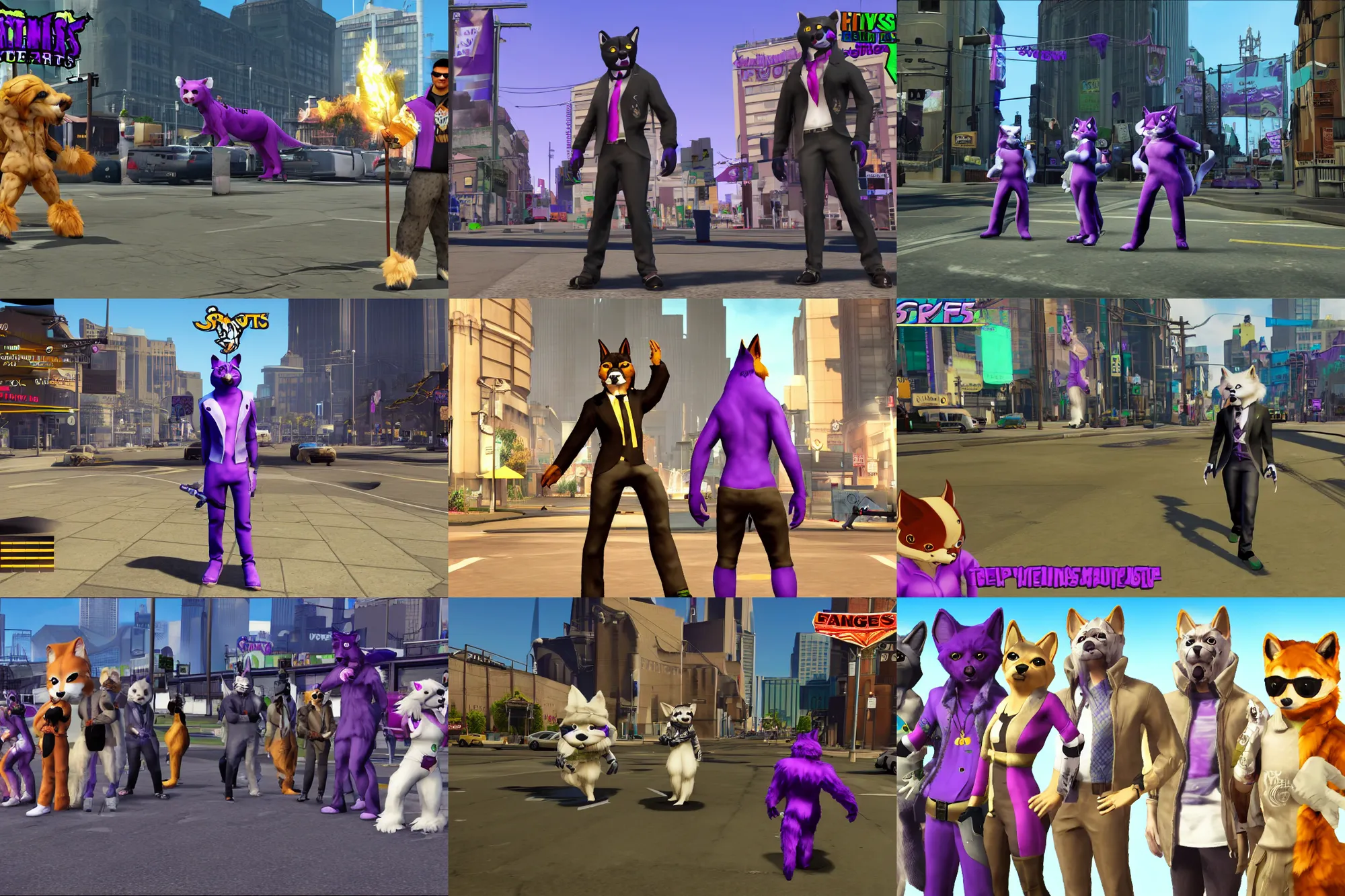 Prompt: screenshot, saints row fursuit tails mod, furries wearing tails, referencing city of villains tail update