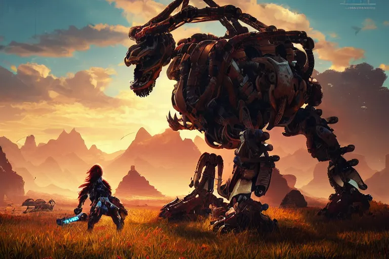 Image similar to shell - walker machine mecanical creature robot of horizon forbidden west horizon zero dawn radiating a glowing aura global illumination ray tracing hdr fanart arstation by ian pesty and alena aenami artworks in 4 k