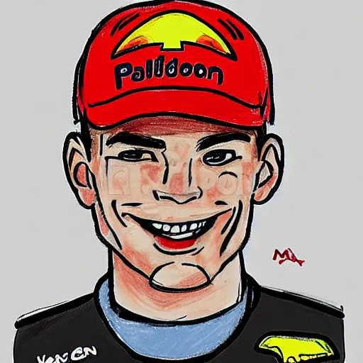 Prompt: a badly drawn picture of max verstappen, caricature, funny, crayon art, bad, beginner art