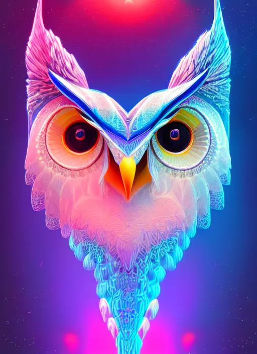 Image similar to symmetry!! product render poster vivid colors divine proportion owl, ice and snow, glowing fog intricate, elegant, highly detailed, digital painting, artstation, concept art, smooth, sharp focus, illustration,