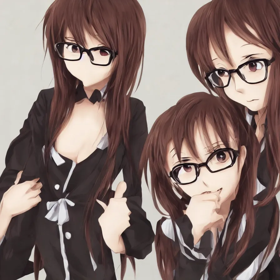 Prompt: cute anime girl with glasses