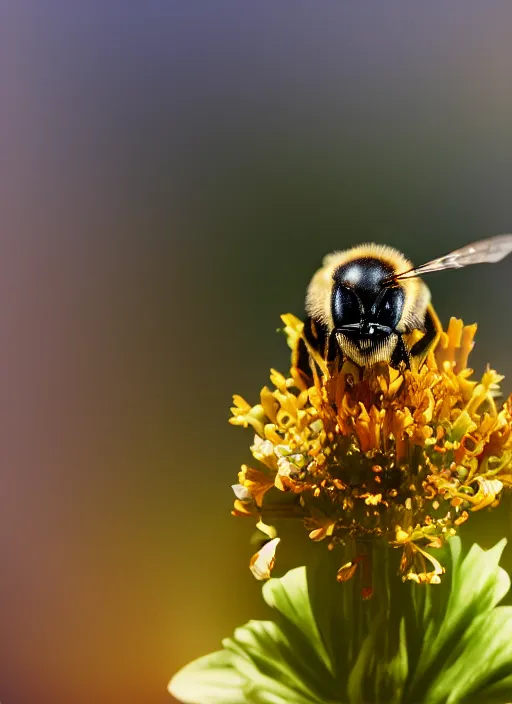 Image similar to highly detailed macro photo of a bee, stephen bliss, unreal engine, global illumination, radiant light, detailed and intricate environment