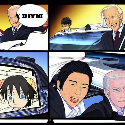 Prompt: biden initial d drift, anime