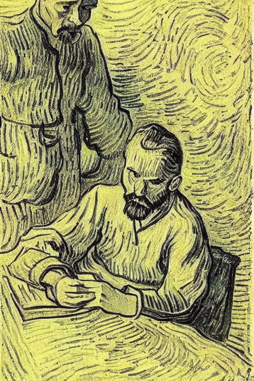 Prompt: you understand that in these last few days everything, everything passed through my mind, and i was absorbed in this sad story. theo, letters, sketch, drawing. sketch by vincent van gogh, paul gauguin, millet