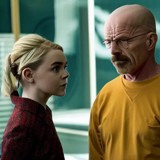 Prompt: kiernan shipka as sabrina spellman with walter white, still from chilling adventures of sabrina