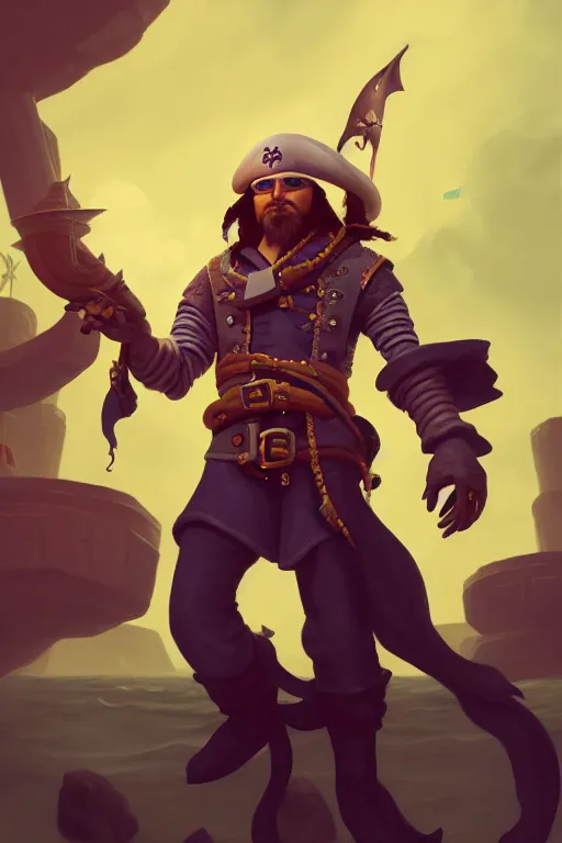 Image similar to and astronaut pirate man with long black hair on a pirate ship, d & d, sea of thieves, fantasy digital painting, trending on artstation, concept art, sharp focus, illustration, global illumination, ray tracing, realistic shaded, art by artgerm and greg rutkowski and fuji choko and viktoria gavrilenko and hoang lap