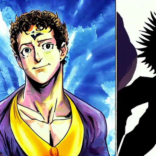 Image similar to Mark Zuckerberg posing in Jojo’s bizarre adventure, anime