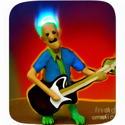 Prompt: Claymation art of a old man playing guitar, 100mm, candle lightning, industrial colours, extremely detailed