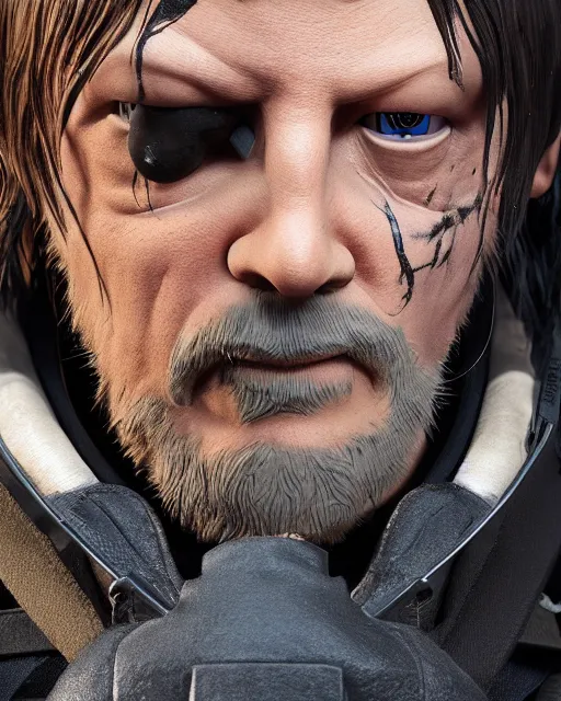 Image similar to death stranding norman reedus as a muppet. highly detailed felt. hyper real photo. 4 k.