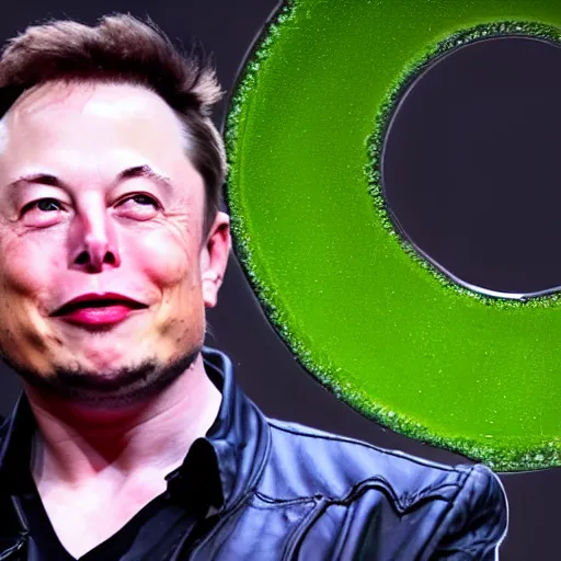 Prompt: Elon Musk's head floats in a large glass full of green liquid