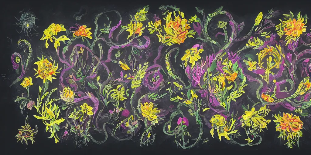 Prompt: screen shot of unique lovecraftian flower on black background, in gouache detailed paintings, props, stylized, 2 d sprites, kitbash, 8 k, close up