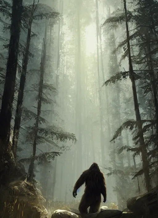 Image similar to highly detailed portrait of bigfoot, unreal engine, cinematic light, warm, fantasy art by greg rutkowski