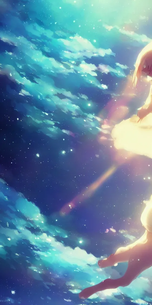 Prompt: a beautiful illustration of a polar bear in space, beautiful woman, wide angle, by makoto shinkai, wu daozi, very detailed, deviantart, 4 k vertical wallpaper, tropical, colorful, airy, anime illustration, anime nature wallpap