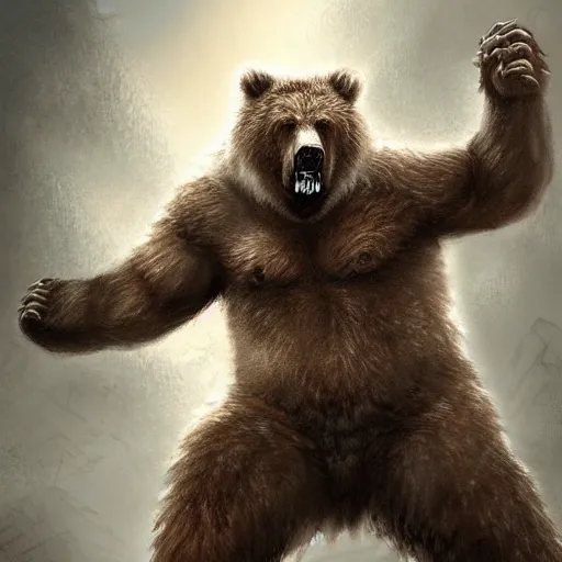 Prompt: a ferocious grizzly bear monster with 4 arms, fantasy concept art, detailed, epic pose