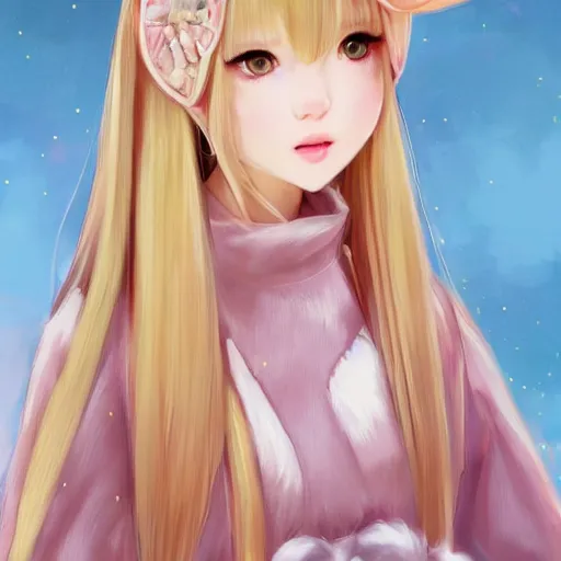 Image similar to realistic beautiful gorgeous natural cute Blackpink Lalisa Manoban blonde hair cute fur blonde cat ears in maid dress outfit golden eyes artwork drawn full HD 4K highest quality in artstyle by professional artists WLOP, Taejune Kim, Guweiz, ArtGerm on Artstation Pixiv