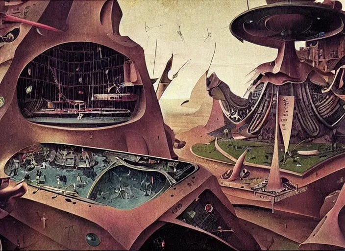 Prompt: an intricately detailed scene from a sci-fi movie by Hieronymus Bosch, Wes Anderson and Syd Mead