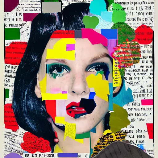 Image similar to a beautiful aesthetic!!! pop art collage! portrait of a depressed girl, made in a magazine clipping collage style, cutout, clippings of a fashion magazine, made by a depressed art student