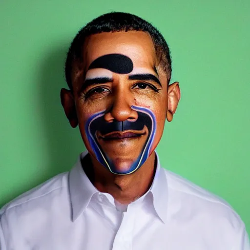 Image similar to studio photo of obama with face tattoos, facial tattoo!, highly detailed, high quality, award winning