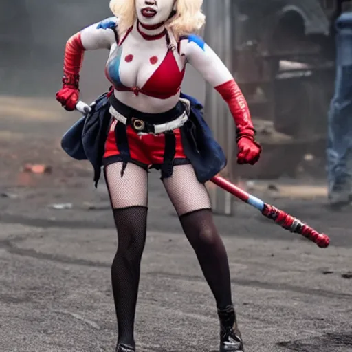 Prompt: Scarlett Johannsen as Harley Quinn, still from new Harley Quinn film