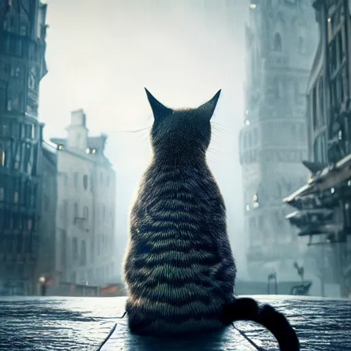 Prompt: a cat in a cloak, in a fantastic city , dramatic lighting, cinematic, establishing shot, extremely high detail, foto realistic, cinematic lighting, post processed, concept art, high details, cinematic, 8k resolution, beautiful detailed, photorealistic, digital painting, artstation, concept art, smooth, sharp focus, artstation trending, octane render, unreal engine