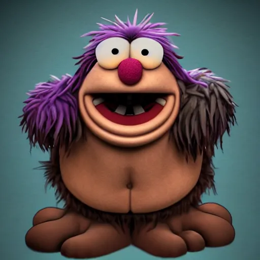 Image similar to a still of a forgotten muppet character looking very manly and modern, hilarious, laughing, hairy chest, huge chin, manly monster tough guy, roughled fur, photo real, photographic, photograph, artstation, trending, featured