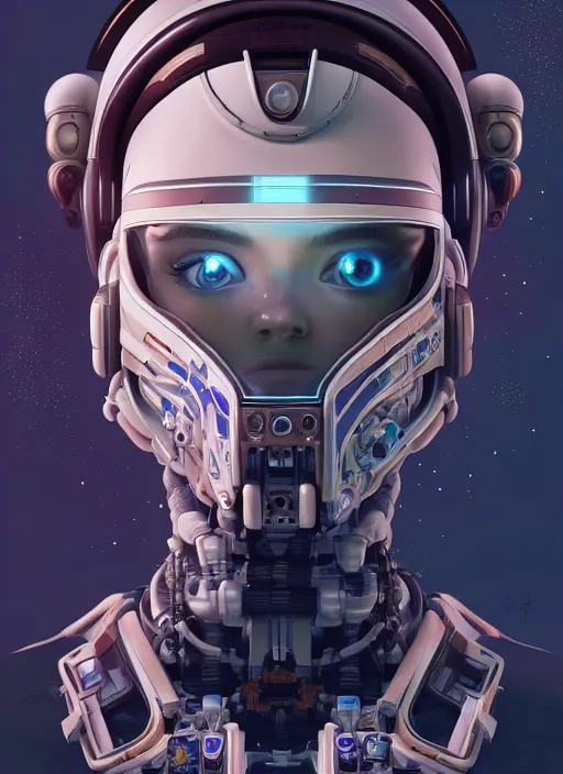 Image similar to symmetry!! portrait of a robot astronaut, tech face, floral! horizon zero dawn machine, intricate, elegant, highly detailed, digital painting, artstation, concept art, smooth, sharp focus, illustration, art by artgerm and greg rutkowski and alphonse mucha, 8 k