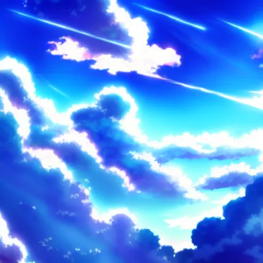 Image similar to epic anime clouds, high colored, blue sky